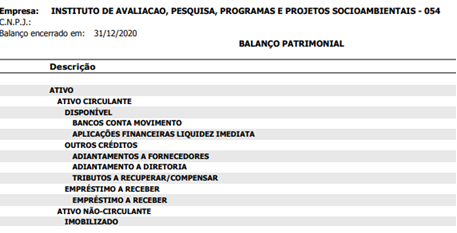Balanço Patrimonial 2020